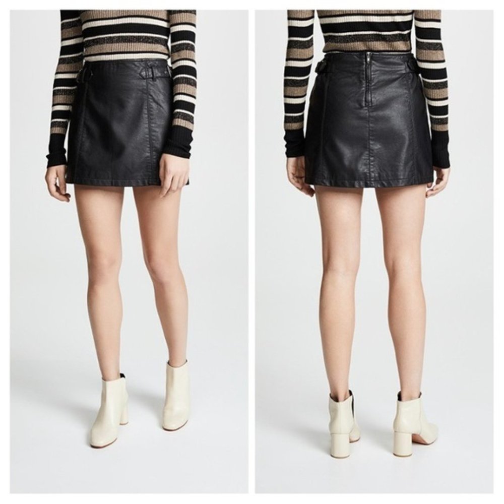 Free People Charli A-Line Skirt / Size 10 / Black Vegan Faux Leather Mini